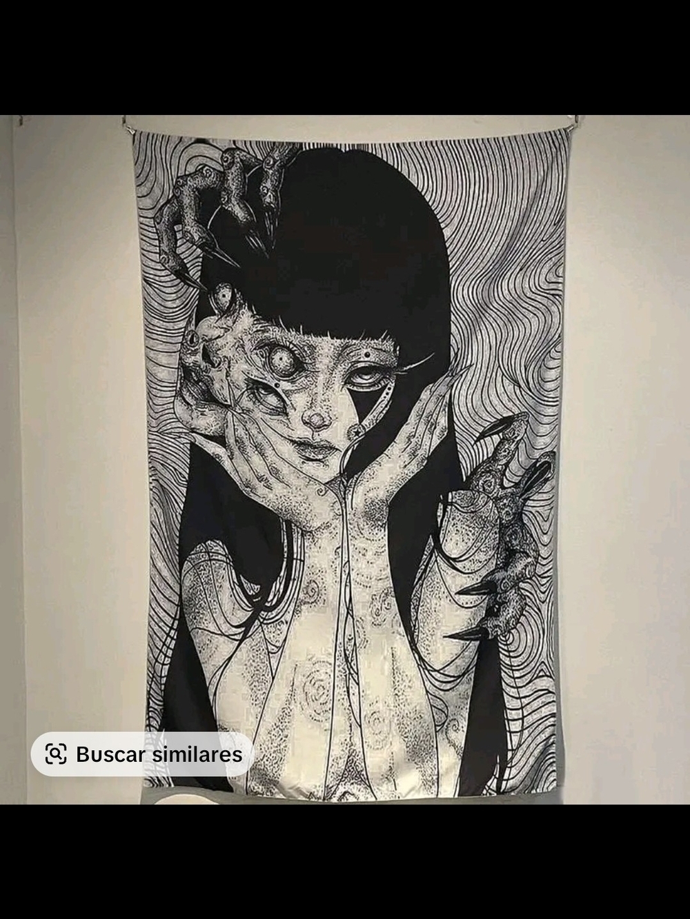 Black & White Gothic Vertical Wall Tapestry Junji Ito Tomi 40inx60in